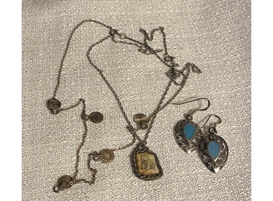 Sterling Silver Necklace And Two Other Pieces Of Jewelry Marked 925