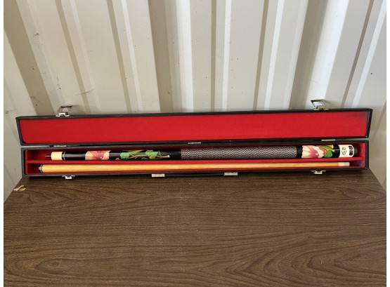 Decorative Floral Pool Cue With Case, 57 1/2 Inches (missing Pool Cue)