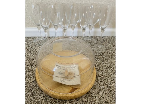 Wine And Champagne Glasses, Plus Food Container From Finland