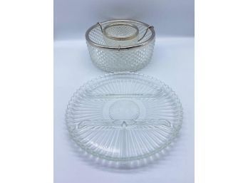 Vintage 4 Part Serving Dish & Crystal Style Glass