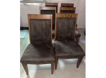 Lovely Set Of Wooden Dining Room Chairs Made Of Brown Microfiber! Great Condition! 6 Total