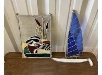 Pair Of Metal Framed Stained Glass Wall Decor (2)