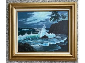 Beautiful Oil On Canvas Original, Crashing Waves In Frame