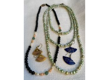 Two Pretty Beaded Necklaces And Two Pairs Of Earrings