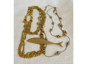 Gold Color Jewelry Collection, Plus Unique Fish Brooch