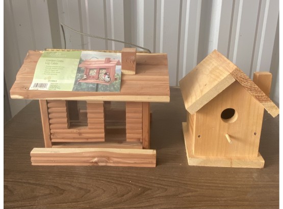 Garden City Log Cabin Bird Feeder(13x10.5x8.5) And Bird House (7.5x9x6.5)