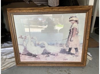 Girl And Duck Print Framed (28 X 22)