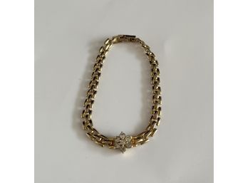 Elegant Gold Colored Bracelet With Diamond Inspired Accent, 7 1/2 In