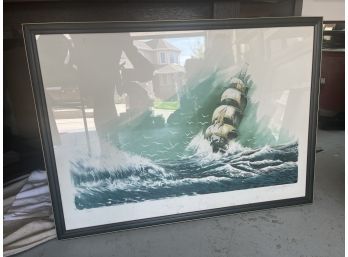 Signed And Numbered Print Of Large Ship, 114/300, Framed (36 X 26)