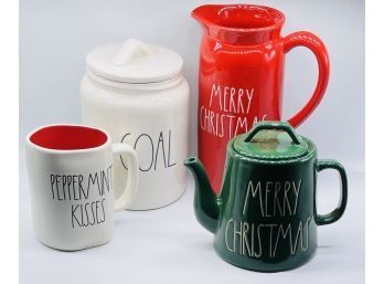 Large Cookie Jar, Large Holiday Pitcher, Teapot, Large Mug. Rae Dunn Collection