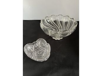 Small Decorative Glass Dish And Bowl Pair