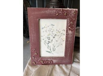 Signed RS Babys Breath Print In Wooden Frame (7 1/2 X 9 1/2)