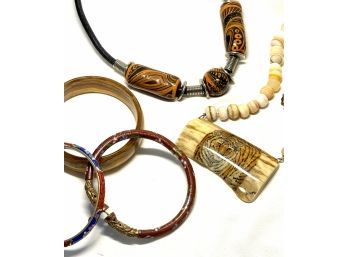 African-style Necklaces: Tiger & Beads, Brown Beads & Silver Accents, 3 Beautiful Bracelets