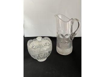 Vintage Glass Decorative Pitcher And Candy Dish Holder
