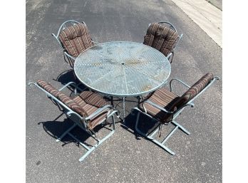 Patio Table Set (Cast Iron) With 4 Chairs And Cushions (Some Rust Discoloration)
