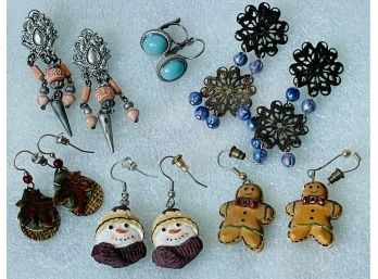 Six Pair Of Fashion Pierced Earrings Including Holiday And Fall Fun Earrings