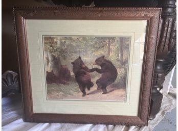 Dancing Bear Print By W.H Beard With Beautiful Carved Frame (22 X 19 1/2)