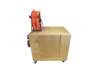 Wooden Cabinet With Porter Cable 150 Psi Air Compressor. Cabinet Is Sound Proof, With Compressor Cord Outside