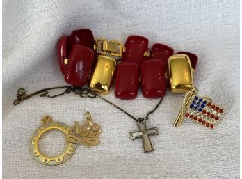 Jewelry Collection Including 14K Gold Nana Charm, Cross Necklace Marked 925