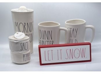 Coffee Mug With Top Never Opened, Two Mugs, Salt & Pepper, 'let It Snow' Sign - Rae Dunn Collection