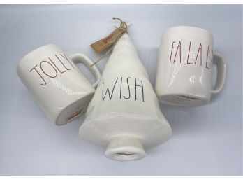 Wish Tree And Two Holiday Mugs, Rae Dunn Collection
