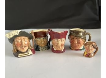 Vintage Royal Doultan 4 Tiny And 1 Miniature Mugs Collection (Arry, Paddy, Cardinal, Old Charly, Aramis)