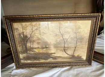 End Of Autumn Antique Tabor Prang Art Print With Beautiful Wooden Frame  (20 X 13 1/2)