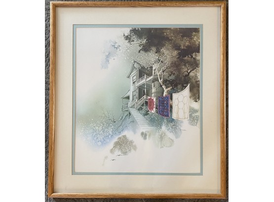 Framed Picture Of House With Clothes Line