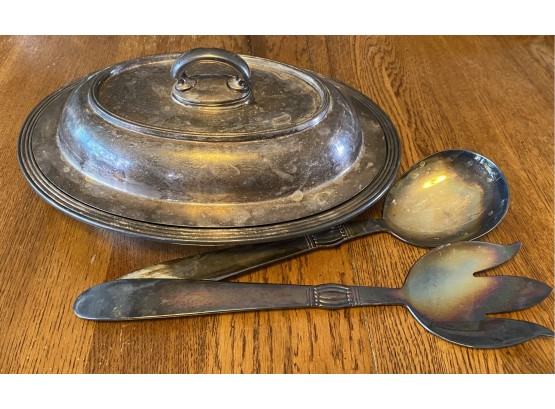 Silver Plate Dish And Serving Utensils