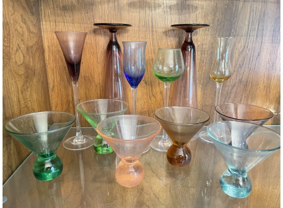 Very Colorful And Unique Drinking Glasses! Mini Martini Cups, Champagne Flutes And Mini Wine Glasses