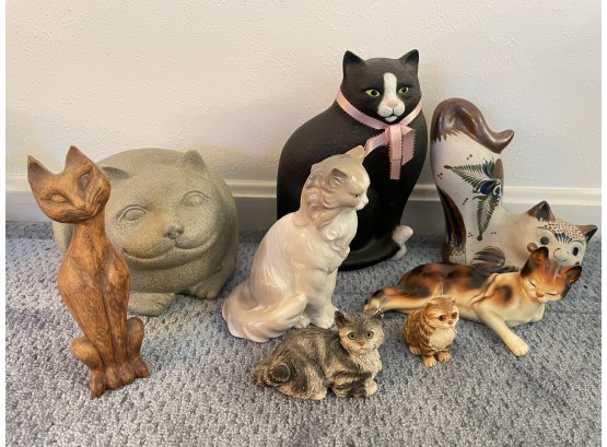 Adorable Assortment Of Small Cat Figurines! Made Of Various Materials And Designs