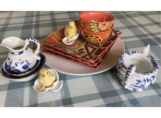 Various Plates And Two Adorable Duckling Porcelain Figurines