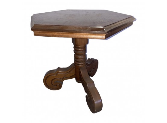 Wooden Octagonal Side Table With 3 Legs.