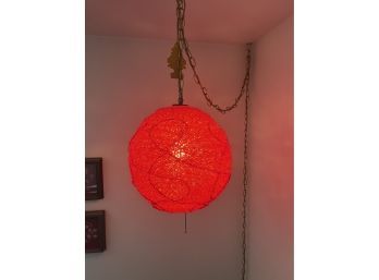 Fabulous Vintage Retro Red Hanging Lamp, Works!  13 In X 14 In