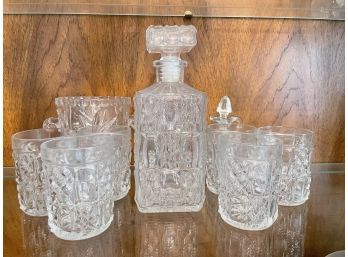 Vintage Glass Decanter And Matching Drinking Glasses!