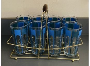 Set Of Blue Glasses In Rack