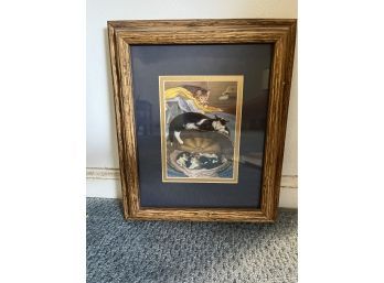 Cute Cat Print With Wooden Frame ( 11 X 13)