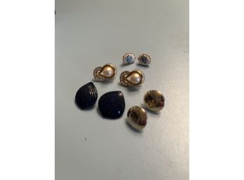 Cute Gold Colored, Shell Shaped And, Floral, Earring Collection (4 Pairs)