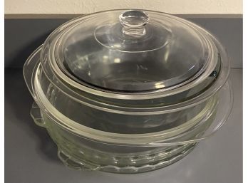 Various Glass Dishes, Mostly Pie Pans