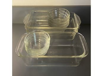 Glass Bread Pan Dishes And Custard Cups, Some PYREX Brand