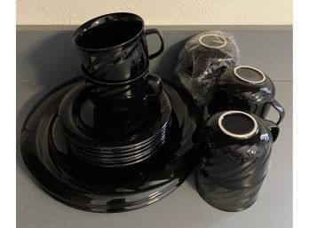 Black Dishes With Mugs, Not A Complete Set