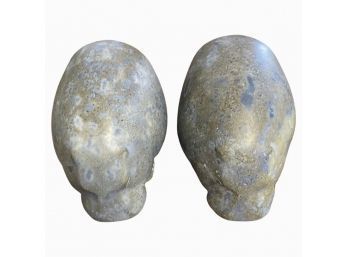 Pair Of Stone Abstract Hippos