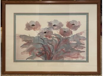 Verdigris Poppies Watercolor By Artist Howells, 40 X 30 Inches