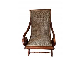 Stylish Wicker And Wooden Chair, In Good Shape (27 X 31 X 37)
