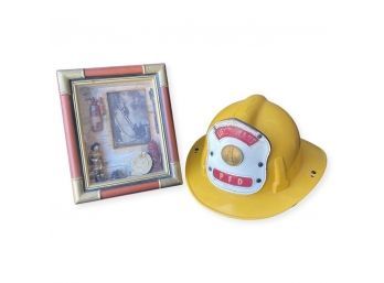 Firefighter Decor With Vintage Firemans Hat And Fireman Shadow Box
