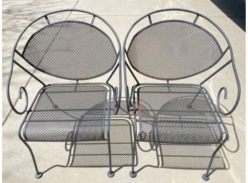 (2) Set Of Mid Century Metal Style Outdoor Barrel Arm Chairs