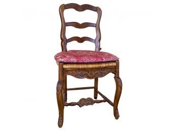 Wooden Chair With Beautiful Details On Wood. Wicker Seat