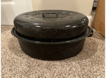 Large Black And White Speckled  Turkey Roasting Pan