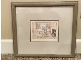 Hearthside Afternoon, Lithograph Plate Signed, By Helen D. Hunter. Authenticity Certificate On Back!