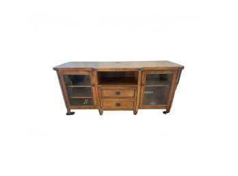 Wooden Tv Stand With Glass Cabinet Doors And Plenty Of Storage